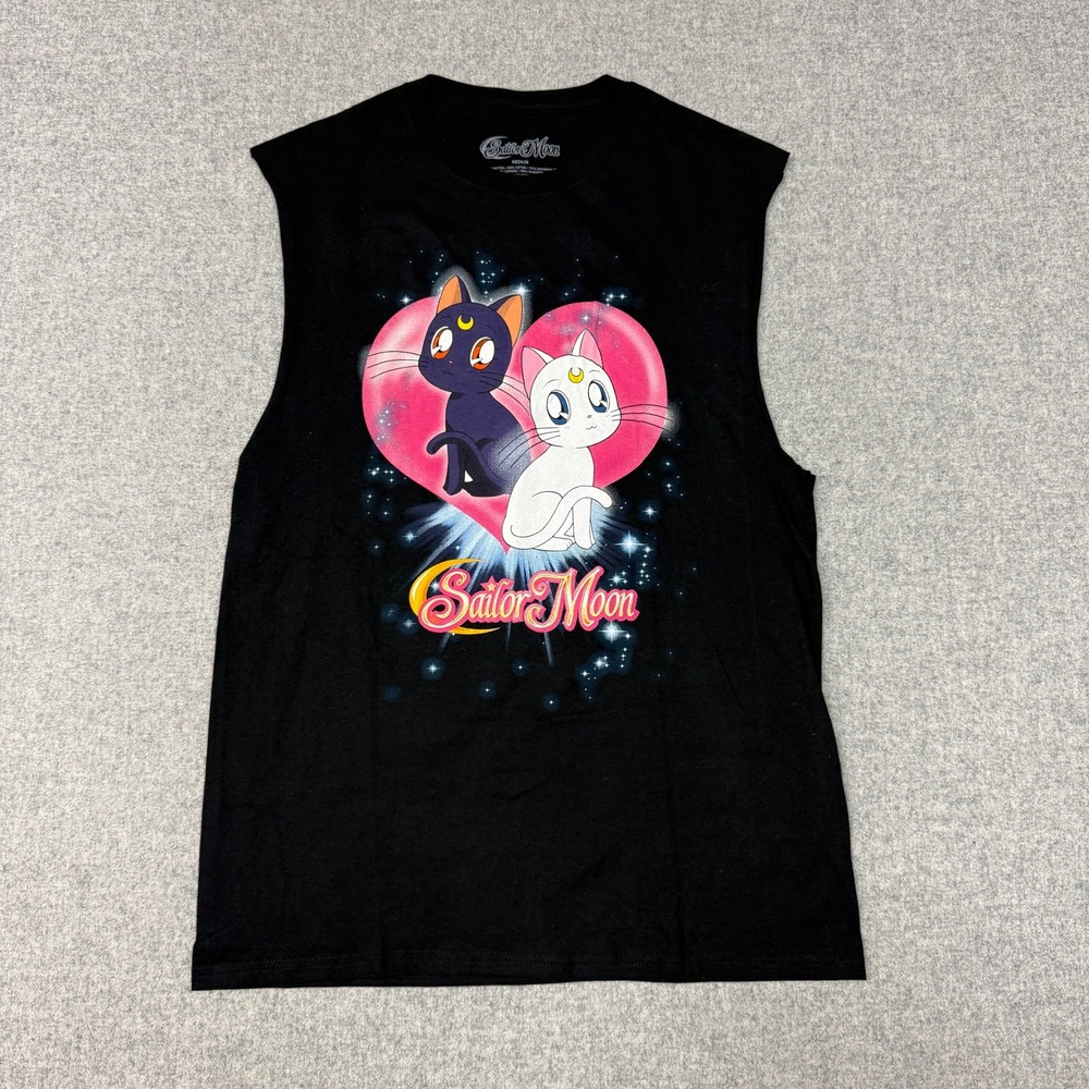 Sailor Moon Muscle Tank Top Medium Black Luna Artemis Cat Graphic Anime Shirt